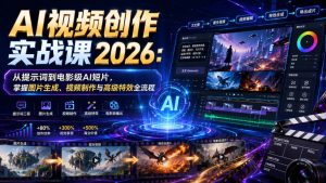 AI视频创作实战课2026:从提示词到电影级AI短片,掌握图片生成、视频制作与高级特效全流程-如意资源库