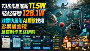 13条作品涨粉11.5W,轻松获赞128.1W,戏耍钓鱼佬AI爆款视频,多渠道变现,全套制作思路拆解-如意资源库