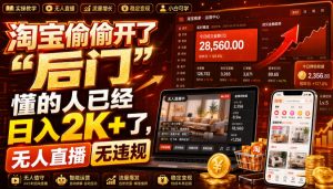 淘宝偷偷开了“后门”,懂的人已经日入2K+了,无人直播无违规,一台电脑=一家24小时营业的线上门店【揭秘】-如意资源库