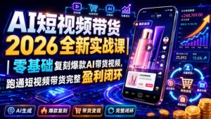 AI短视频带货2026全新实战课｜零基础复刻爆款AI带货视频，跑通短视频带货完整盈利闭环-如意资源库
