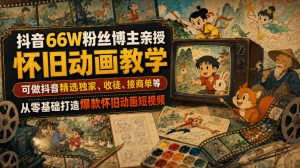 抖音66W粉丝博主亲授怀旧动画教学，可做抖音精选独家、收徒、接商单等，从零基础打造爆款怀旧动画短视频-如意资源库