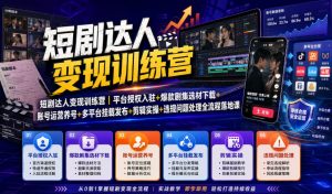 短剧达人变现训练营｜平台授权入驻+爆款剧集选材下载+账号运营养号+多平台挂载发布+剪辑实操+违规问题处理全流程落地课-如意资源库