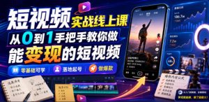 短视频实战线上课，从0到1手把手教你做能变现的短视频，零基础可学，落地起号做爆款-如意资源库