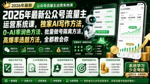 2026年最新公众号流量主运营系统课,独家AI写作方法,0-AI率润色方法、批量做号隔离方法、高爆率选题方法,全都教会你-如意资源库