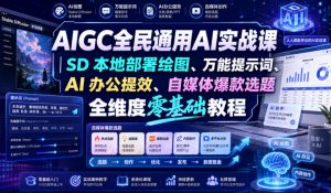AIGC全民通用AI实战课|SD本地部署绘图、万能提示词、AI办公提效、自媒体爆款选题全维度零基础教程-如意资源库