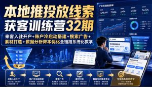 本地推投放线索获客训练营32期|来客入驻开户+账户冷启动搭建+搜索广告+素材打造+数据分析降本优化全链路系统化教学(8月全新课程)-如意资源库