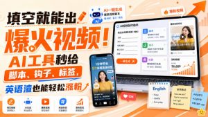 填空就能出爆火视频!AI工具秒给脚本、钩子、标签,英语渣也能轻松涨粉【原创双语字幕】-如意资源库