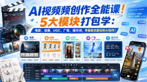 AI视频频创作全能课!5大模块打包学:电影、动画、UGC、广告、提示词,零基础也能玩转AI创作!【原创双语字幕】-如意资源库
