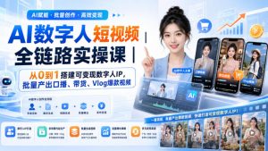 AI数字人短视频全链路实操课|从0到1搭建可变现数字人IP,批量产出口播、带货、Vlog爆款视频-如意资源库