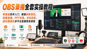 OBS录播全套实操教程|零基础软件入门、精细参数调试、绿幕抠像、手机投屏、虚拟摄像机多平台直播落地课程-如意资源库