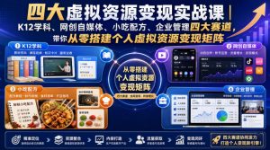 四大虚拟资源变现实战课|K12学科、网创自媒体、小吃配方、企业管理四大赛道,带你从零搭建个人虚拟资源变现矩阵-如意资源库