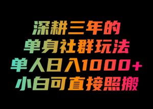 深耕三年的单身社群玩法,单人日入1000+,小白可直接照搬!【揭秘】-如意资源库