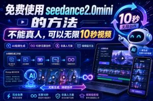 免费使用seedance2.0mini的方法,不能真人,可以无限10秒视频,9图+3音频参考-如意资源库