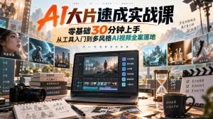 AI大片速成实战课|零基础30分钟上手,从工具入门到多风格AI视频全案落地-如意资源库