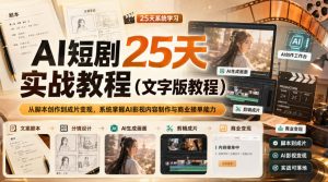 AI短剧25天实战教程(文字版教程),从脚本创作到成片变现,系统掌握AI影视内容制作与商业接单能力-如意资源库