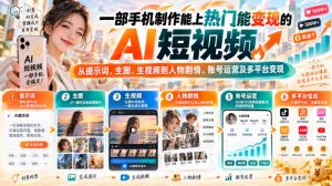【无水印】一部手机制作能上热门能变现的AI短视频,从提示词、生图、生视频到人物剧情、账号运营及多平台变现-如意资源库
