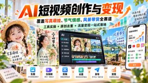 AI短视频创作与变现,覆盖写真萌娃、节气情感、风景带货全赛道,工具实操+原创去重+流量变现一站式落地-如意资源库