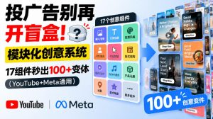 投广告别再开盲盒!模块化创意系统,17组件秒出100+变体(YouTube+Meta通用)【原创双语字幕】-如意资源库