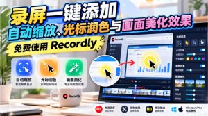 录屏一键添加自动缩放、光标润色与画面美化效果,免费使用Recordly-如意资源库