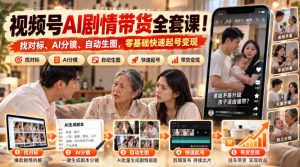 视频号AI剧情带货全套课!找对标、AI分镜、自动生图,零基础快速起号变现-如意资源库