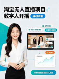 淘宝无人直播项目|数字人直播带货AI解决方案,24小时无人值守开播,数字人自动讲解商品卖点,轻松赚取佣金【揭秘】-如意资源库